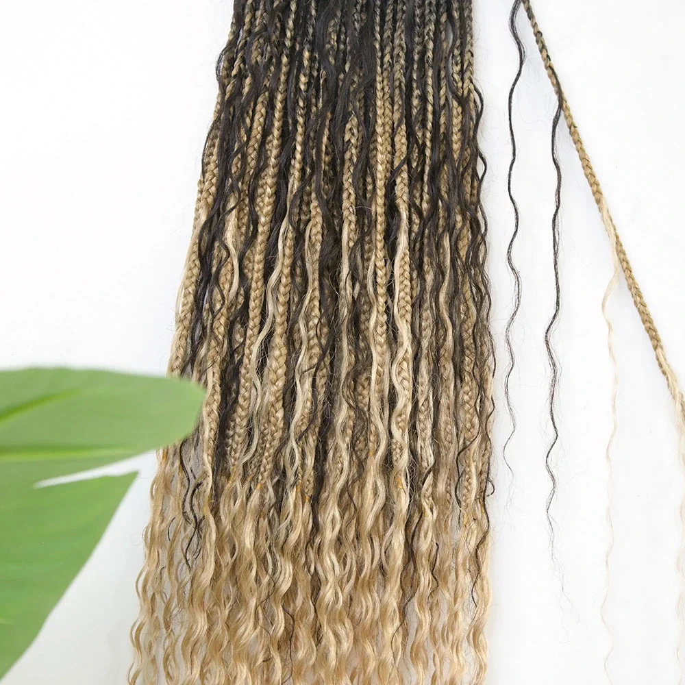 1B/27 Crochet Boho Box Braids with Human Hair Curls - Image 3