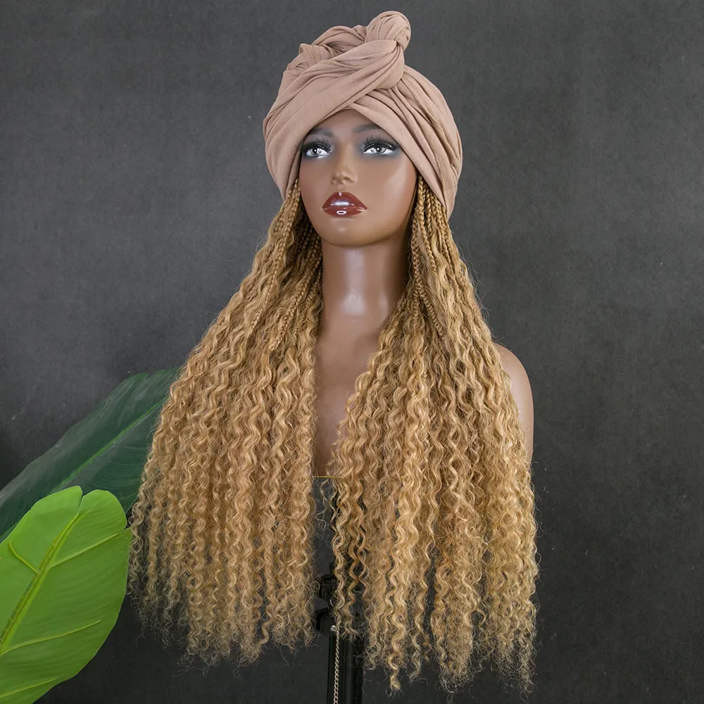 #27 Honey Blonde Grab & Go Braids Band Wig Boho Style with Human Hair Curls - Image 4
