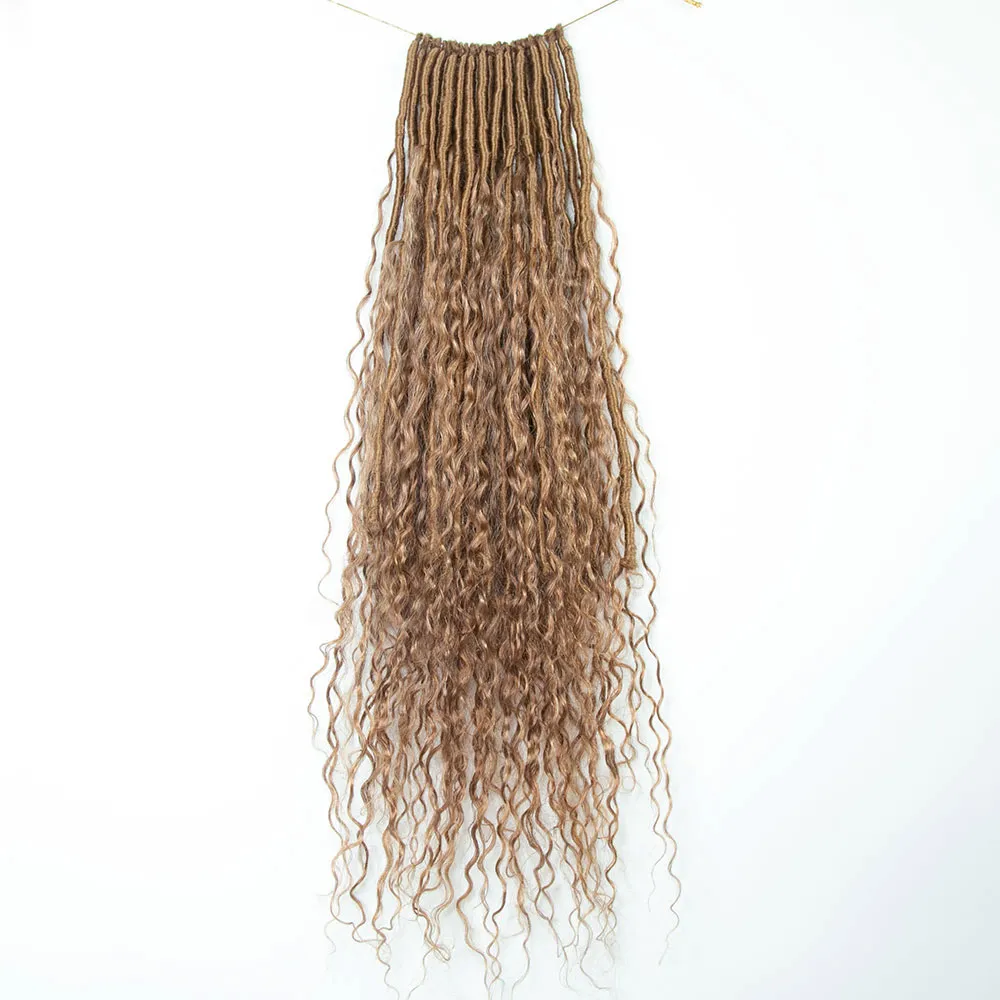 #27 Honey Blonde Pre-looped Crochet Boho Locs with Human Hair Curls - Image 3