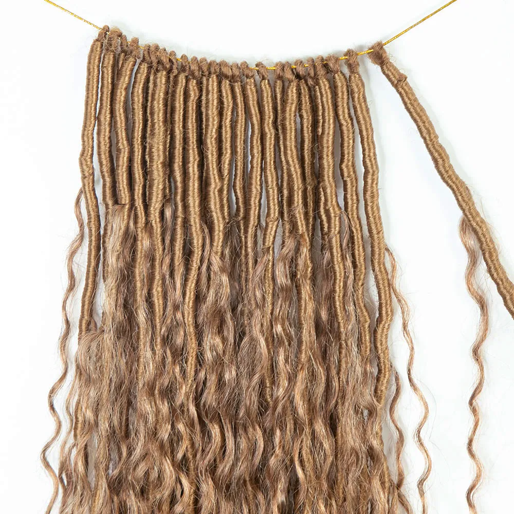 #27 Honey Blonde Pre-looped Crochet Boho Locs with Human Hair Curls - Image 4