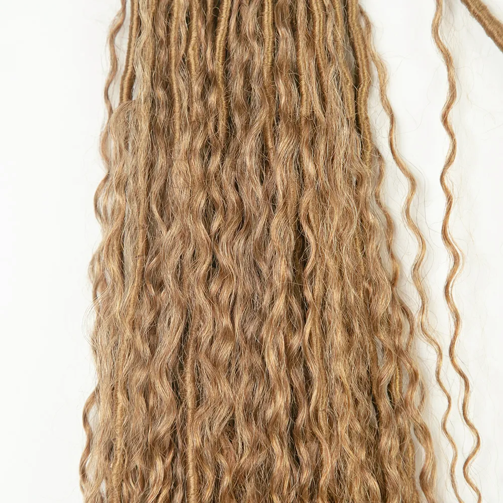#27 Honey Blonde Pre-looped Crochet Boho Locs with Human Hair Curls - Image 5