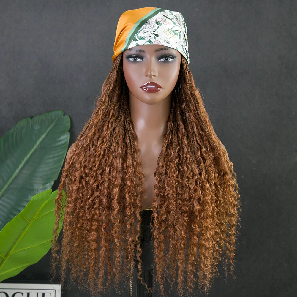 #30 Light Brown Grab & Go Braids Band Wig Boho Style with Human Hair Curls - Image 3