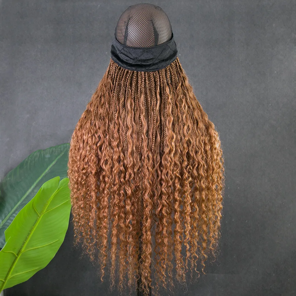 #30 Light Brown Grab & Go Braids Band Wig Boho Style with Human Hair Curls - Image 5