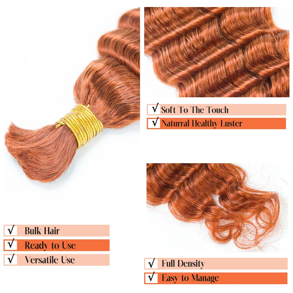 #350 Flaming Ginger Deep Wave Bulk Hair Extensions for Braiding - Image 6