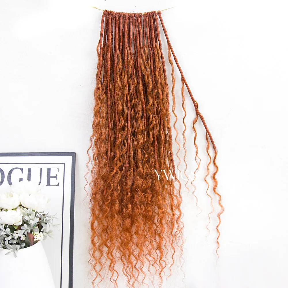 #350 Solid Ginger Crochet Boho Locs with Human Hair Curls - Image 3