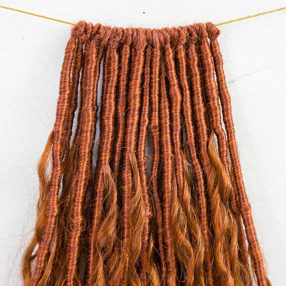 #350 Solid Ginger Crochet Boho Locs with Human Hair Curls - Image 5