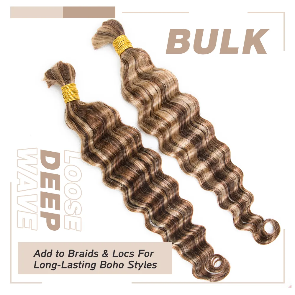 #4/#27/#30 Mix Color Blend Loose Deep Wave Bulk Human Braiding Hair - Image 2