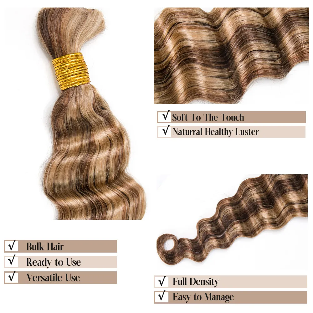 #4/#27/#30 Mix Color Blend Loose Deep Wave Bulk Human Braiding Hair - Image 3