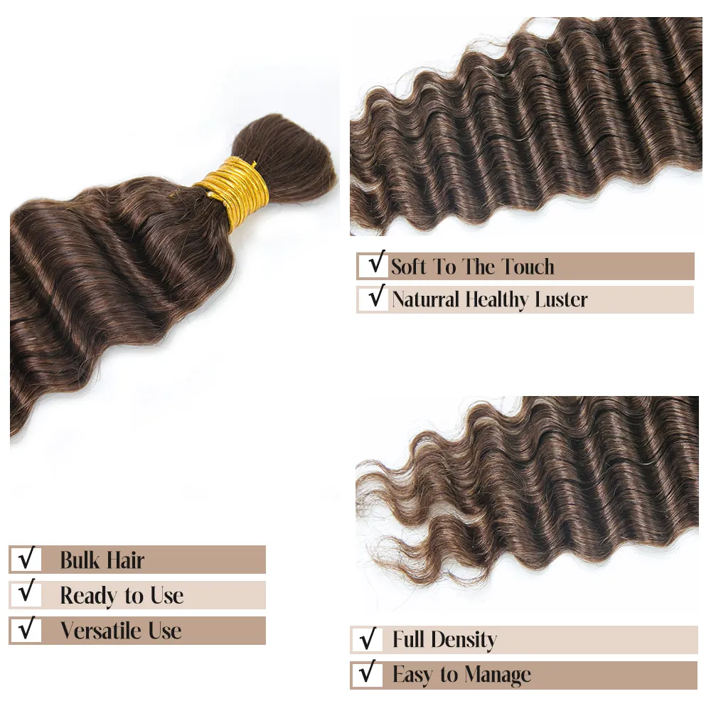 #4 Medium Brown Deep Wave Bulk Hair Extensions for Braiding - Image 7