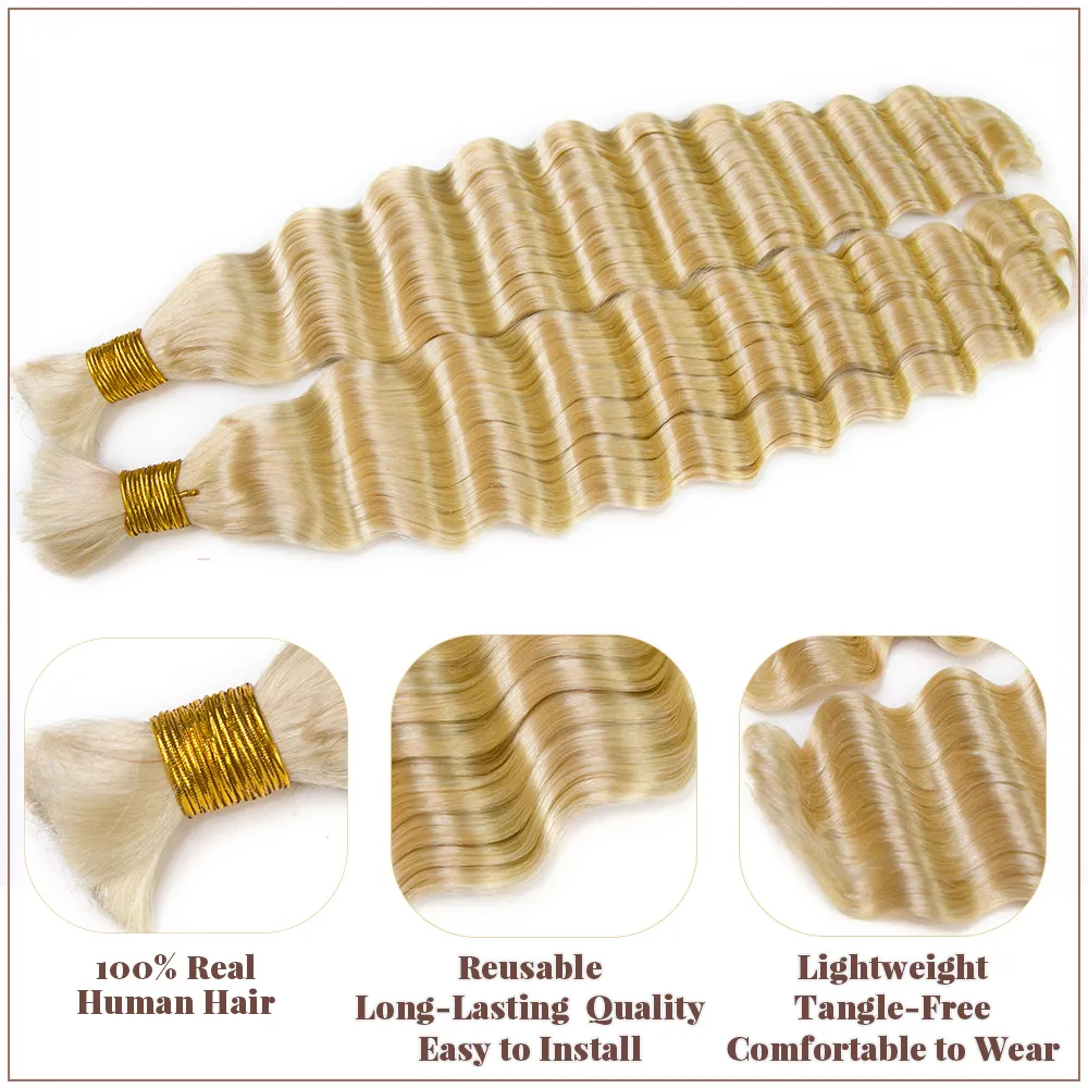 #613 Blonde Deep Wave Bulk Hair Extensions for Braiding - Image 3