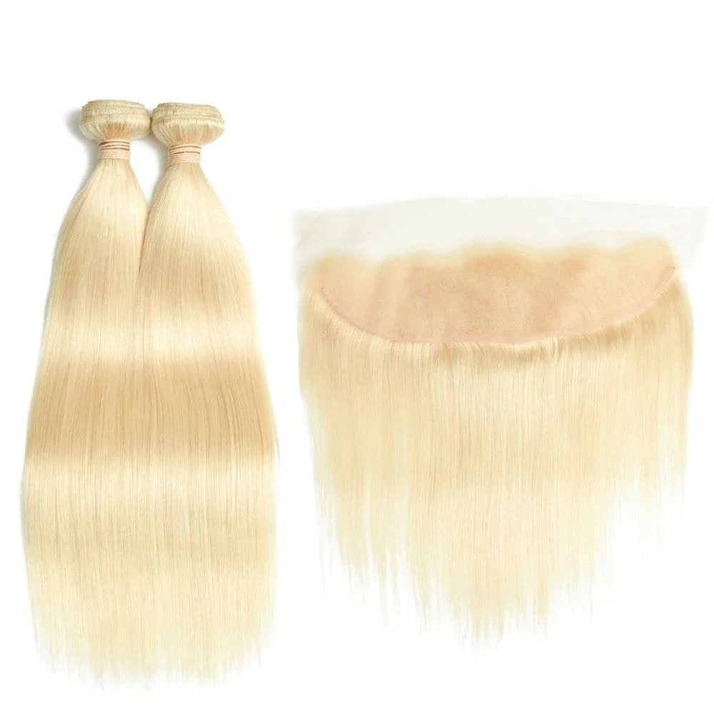 #613 Blonde Straight Brazilian Hair Bundles with HD Lace 13x4 Lace Frontal PLB01-#613 - Image 2