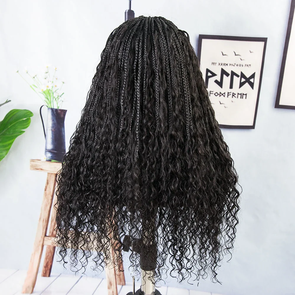 Boho Human Hair Curls Synthetic Braided Wig 6x5 Lace Closure Wig - Image 4