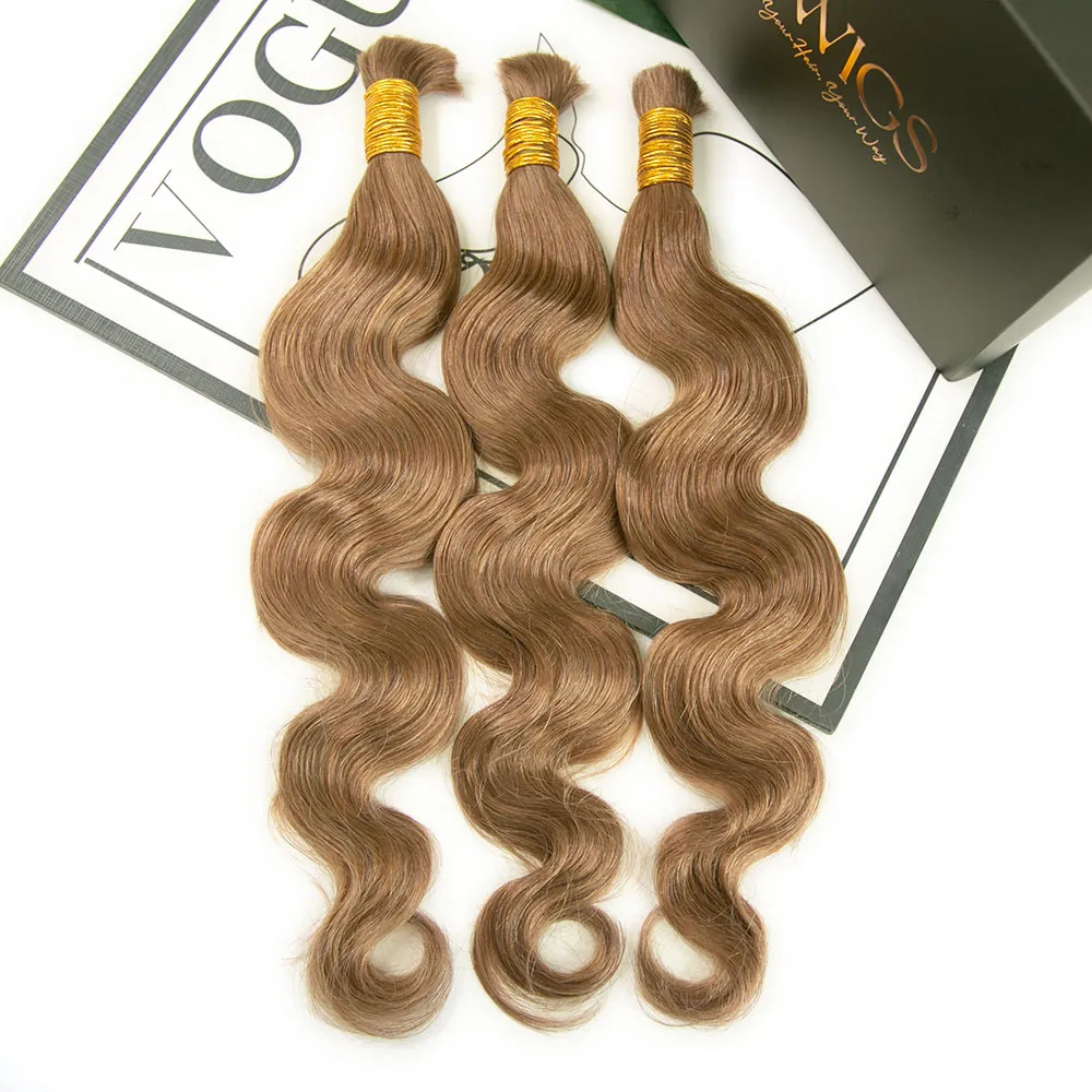 Color #8 Light Brown Body Wave Bulk Human Braiding Hair - Image 2