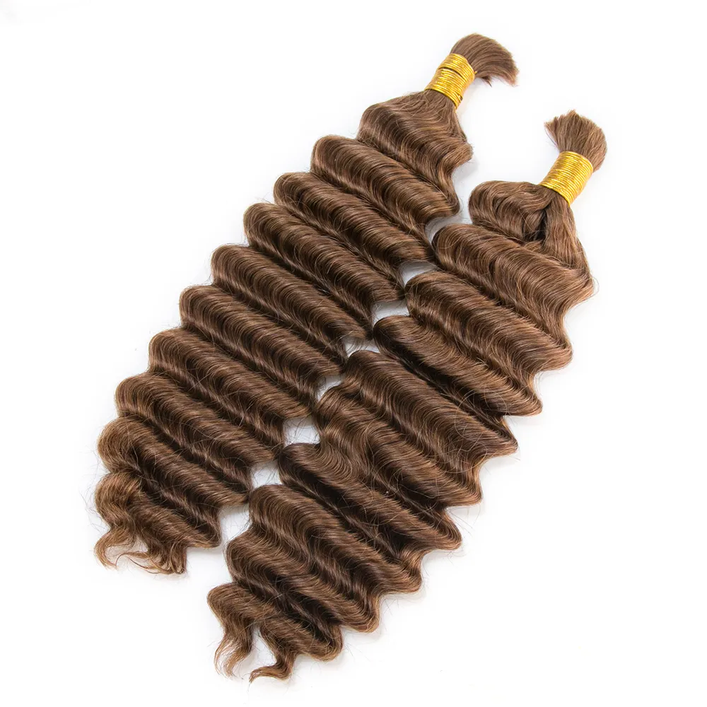 Double Drawn Burmese Color #30 Light Brown Deep Wave Human Hair Bulk - Image 2
