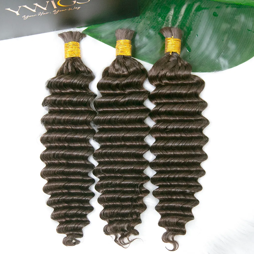 Double Drawn Burmese Color #4 Medium Brown Deep Wave Human Hair Bulk - Image 2