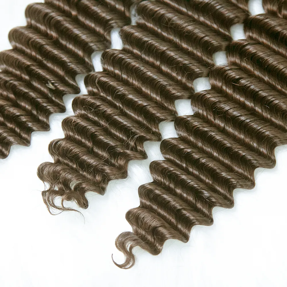 Double Drawn Burmese Color #4 Medium Brown Deep Wave Human Hair Bulk - Image 7