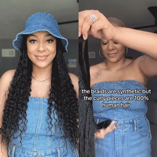 💥Flash Sale | Grab & Go Braids Band Wig Boho Style with Human Hair Curls - Image 3