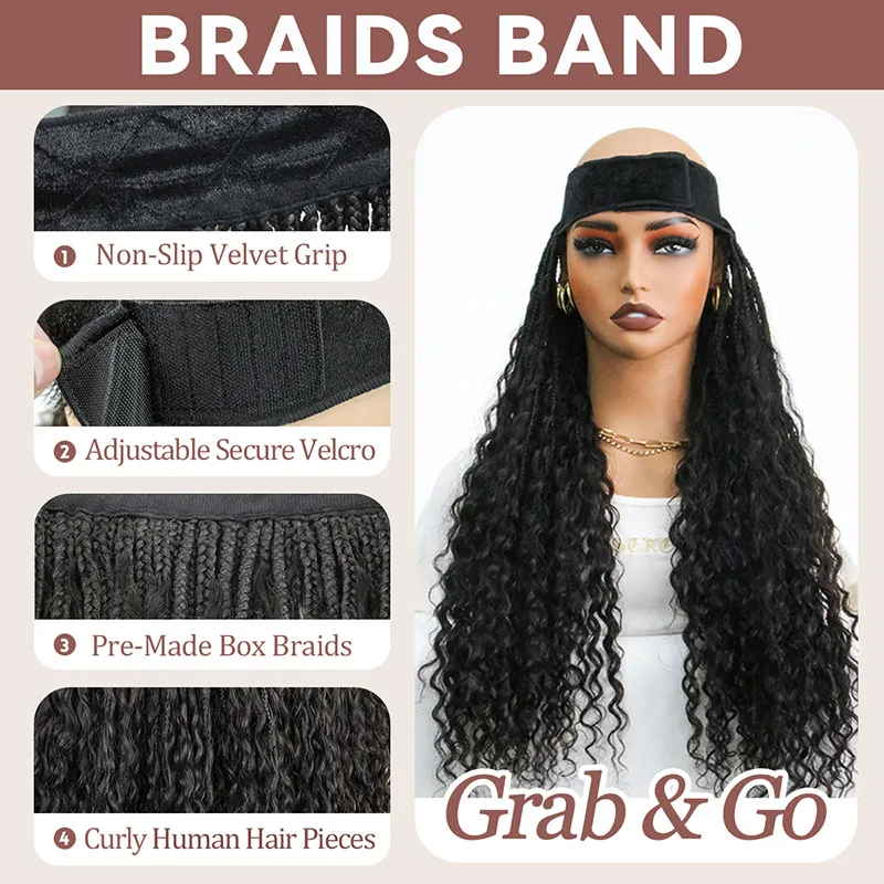 💥Flash Sale | Grab & Go Braids Band Wig Boho Style with Human Hair Curls - Image 5
