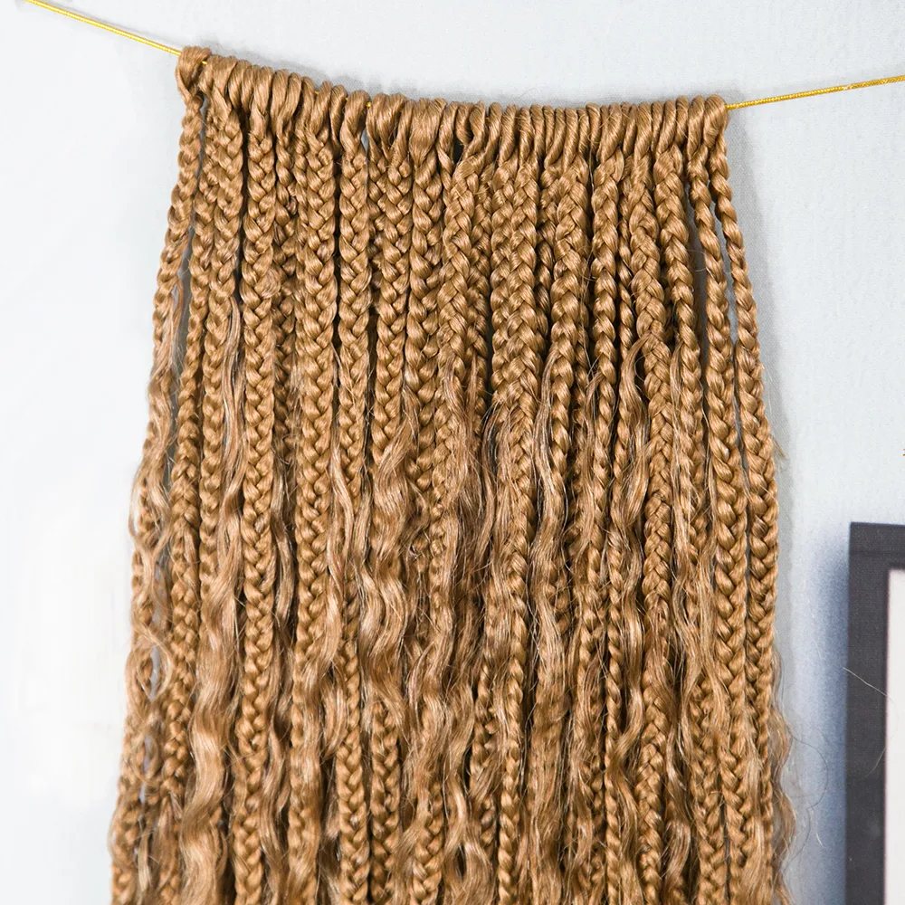 Honey Blonde Crochet Boho Box Braids with Human Hair Curls - Image 3