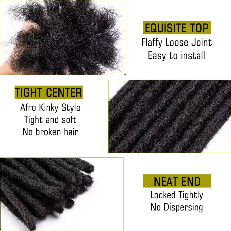 Human Hair Dreadlocks Extensions - Natural Black #1B - Image 3