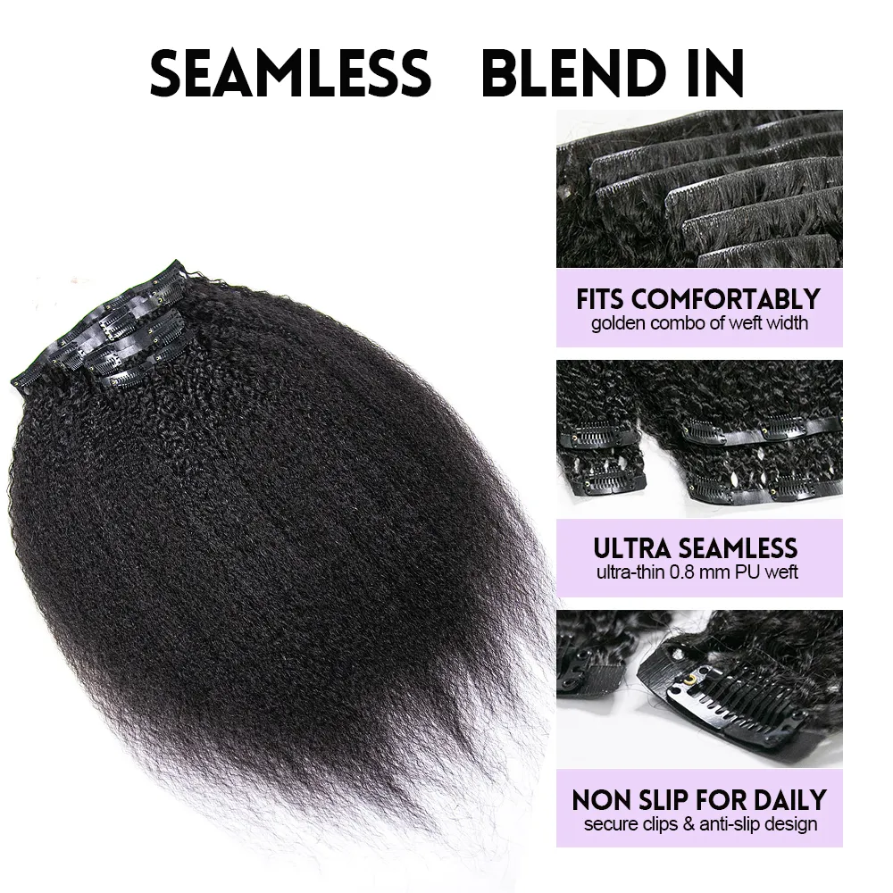Invisible Edge Clip In Hair Extensions Kinky Straight - Image 3