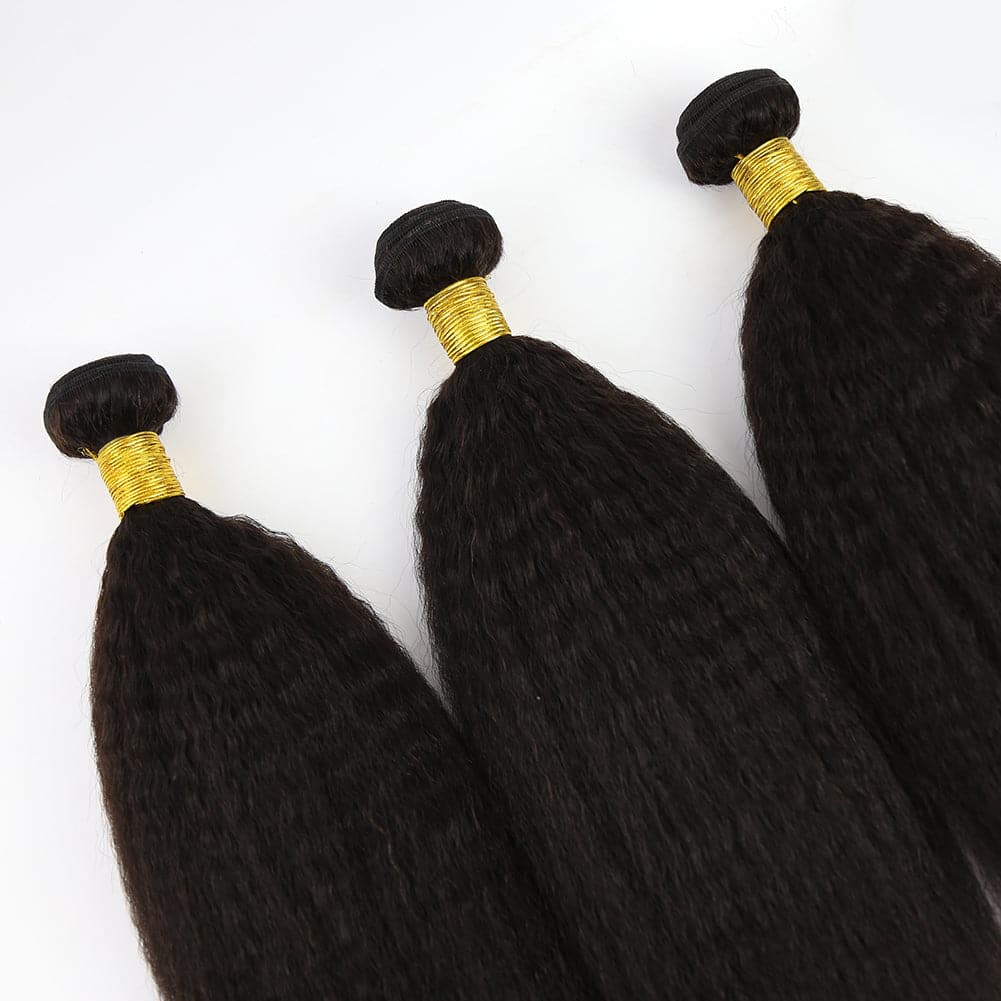 Cambodia Virgin Hair Kinky Straight Human Hair Bundles Natural Color - Image 4