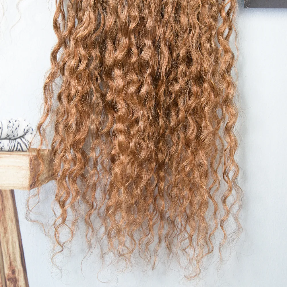 Light Brown Crochet Boho Box Braids with Human Hair Curls - Image 4