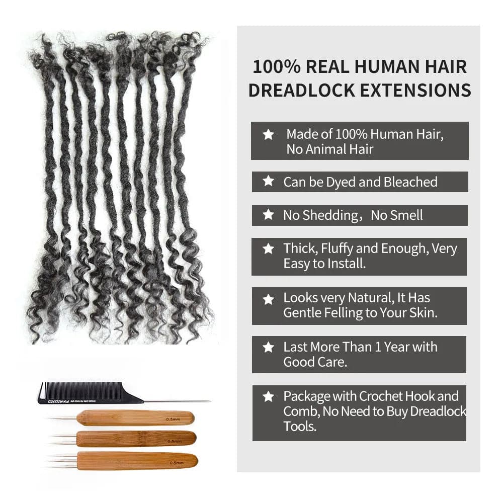 Human Hair Loc Extensions With Curly Ends - Natural Black #1B - Image 3