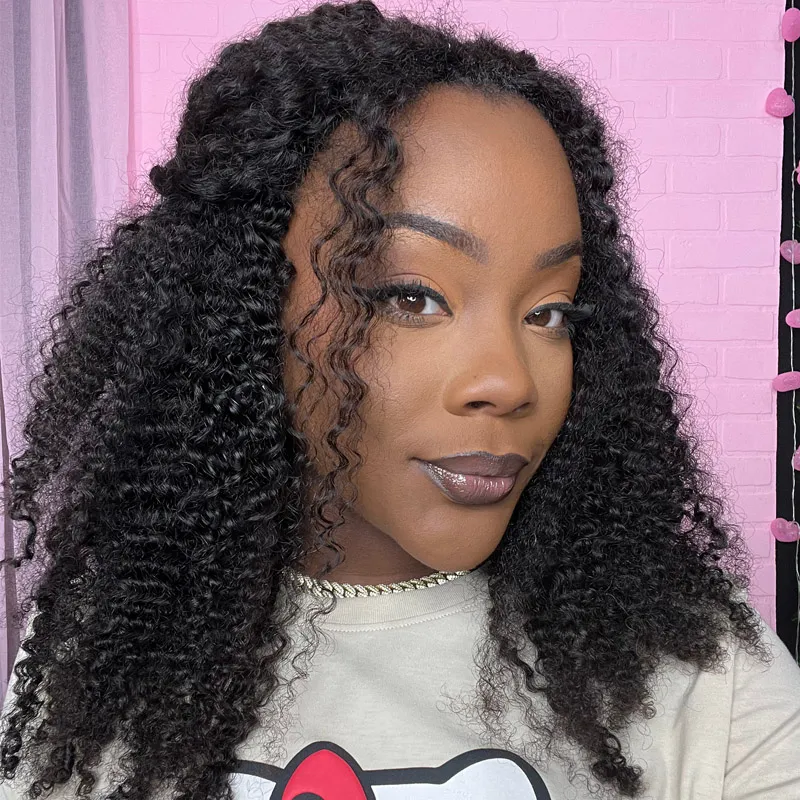 Multi-textured Kinky Curly Half Wig Flexible Fit Drawstring Human Hair Wig - Image 3