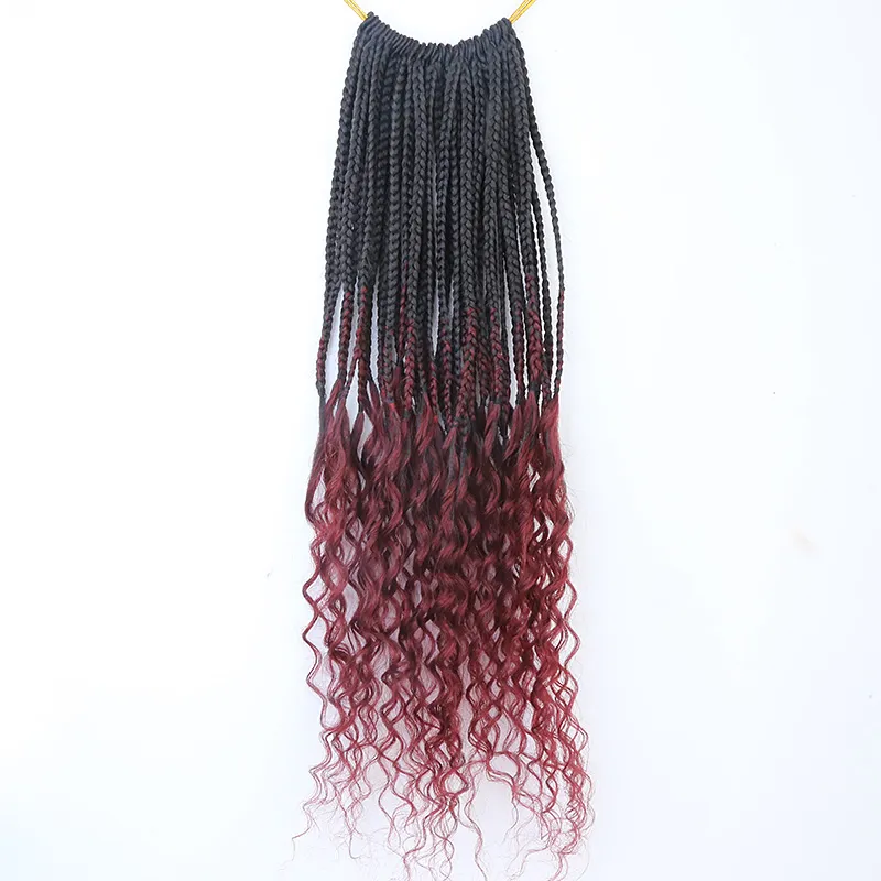 Ombre Burgundy Crochet Box Braids with Human Hair Ends - Image 3