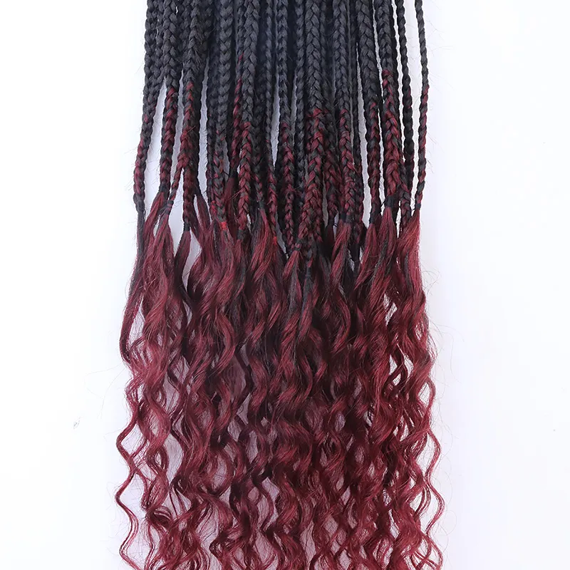 Ombre Burgundy Crochet Box Braids with Human Hair Ends - Image 4