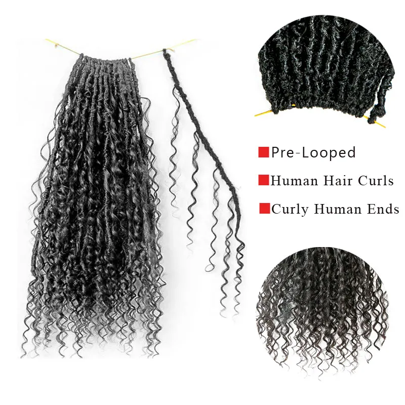 Pre-looped Crochet Boho Locs with Human Hair Curls - Image 5