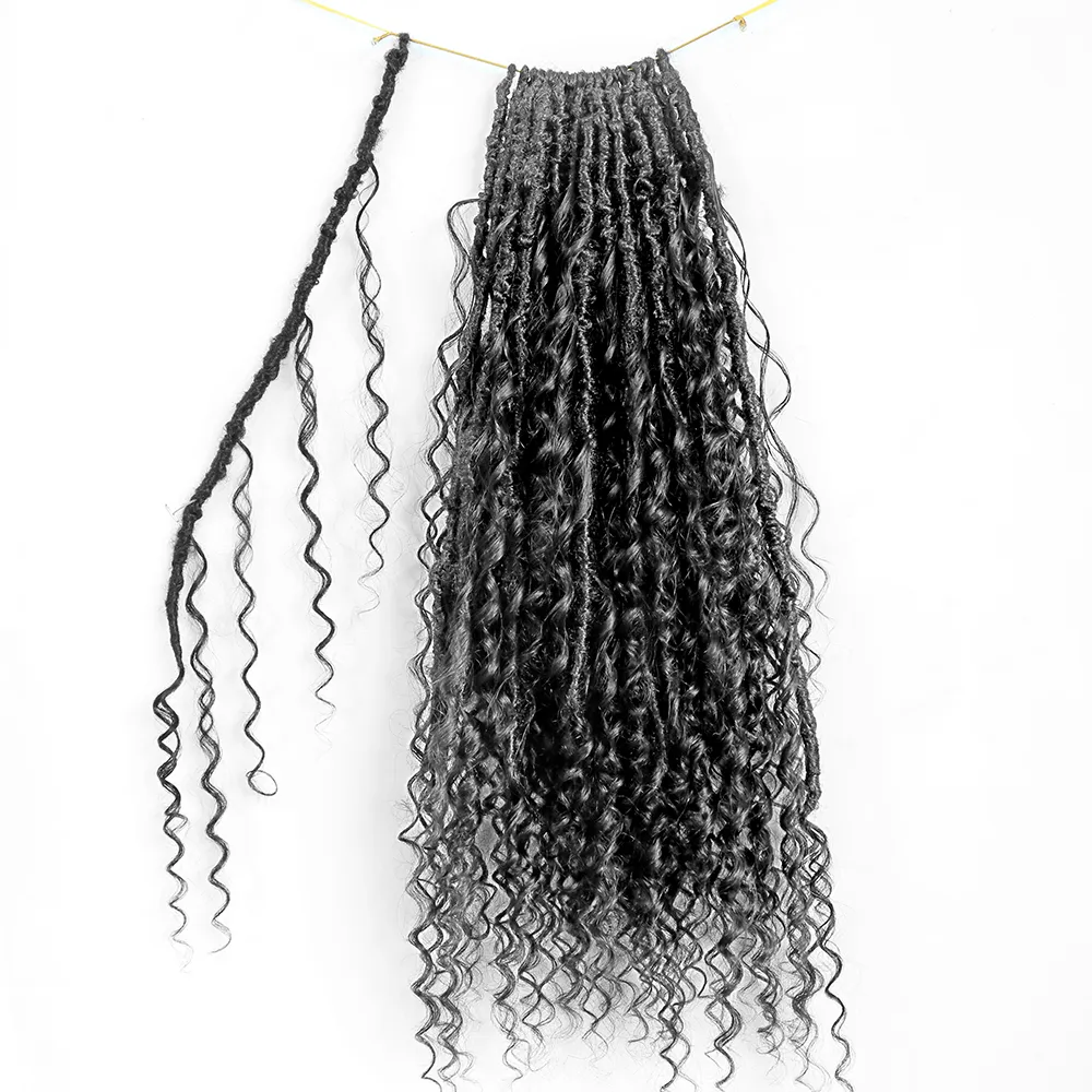 Pre-looped Crochet Boho Locs with Human Hair Curls - Image 7
