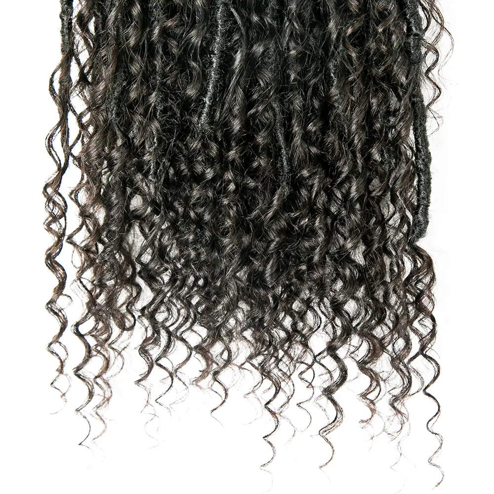 Pre-looped Crochet Boho Locs with Human Hair Curls - Image 9