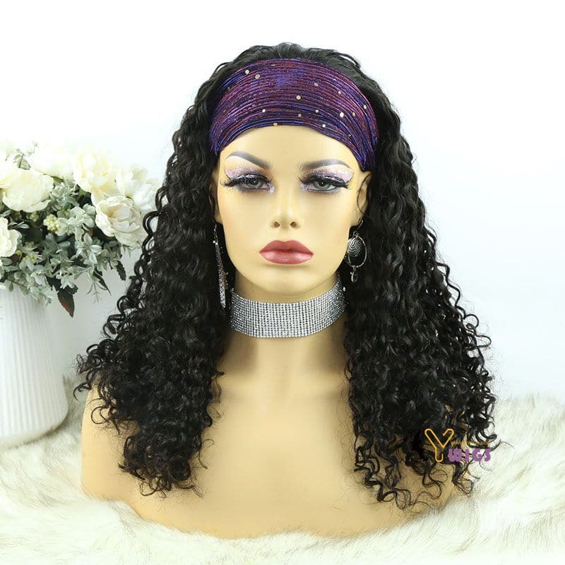 Sara Loose Curly Human Hair Headband Wig - Image 9