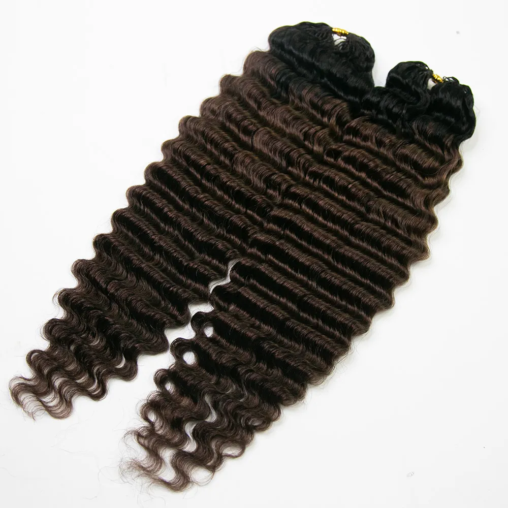 #T1B/4 Medium Brown Deep Wave Human Crochet Hair with Dark Roots - Image 7