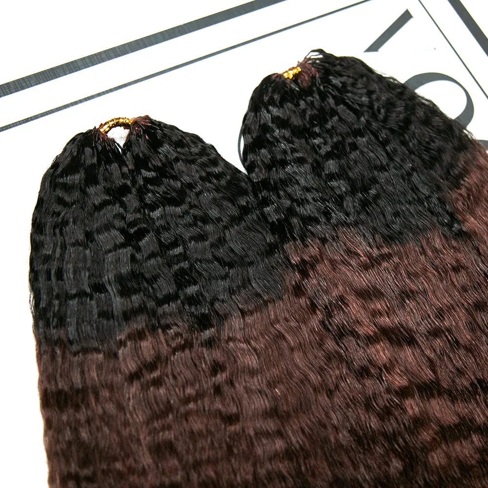 #T1B/4 Medium Brown Kinky Straight Human Crochet Hair - Image 3