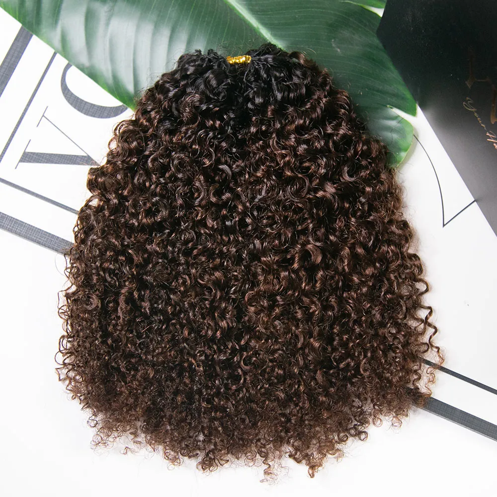 #T1B/4 Medium Brown Multi-Textured Kinky Curly Human Crochet Hair with Dark Roots - Image 2
