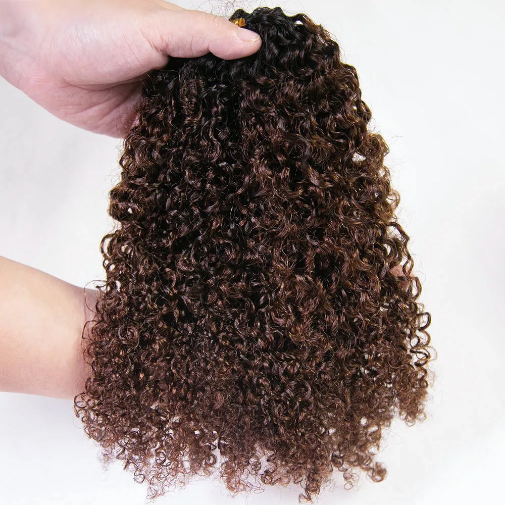 #T1B/4 Medium Brown Multi-Textured Kinky Curly Human Crochet Hair with Dark Roots - Image 6