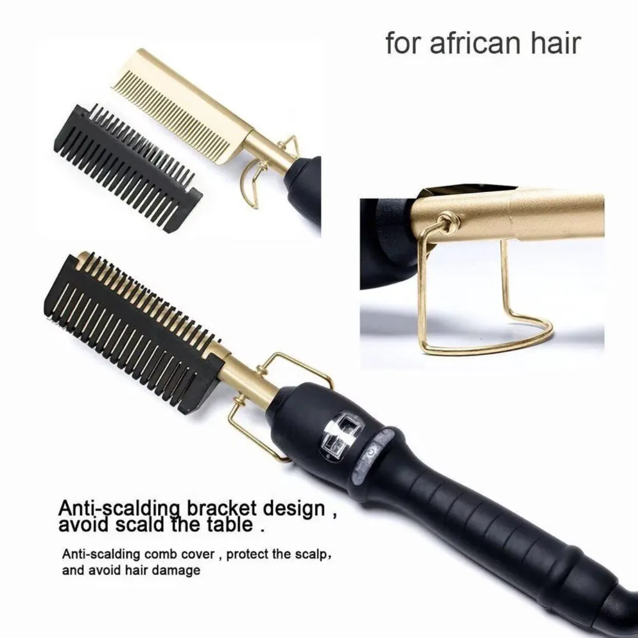 Temperature Adjustable Straightening Curling Hot Comb Electric - Image 4