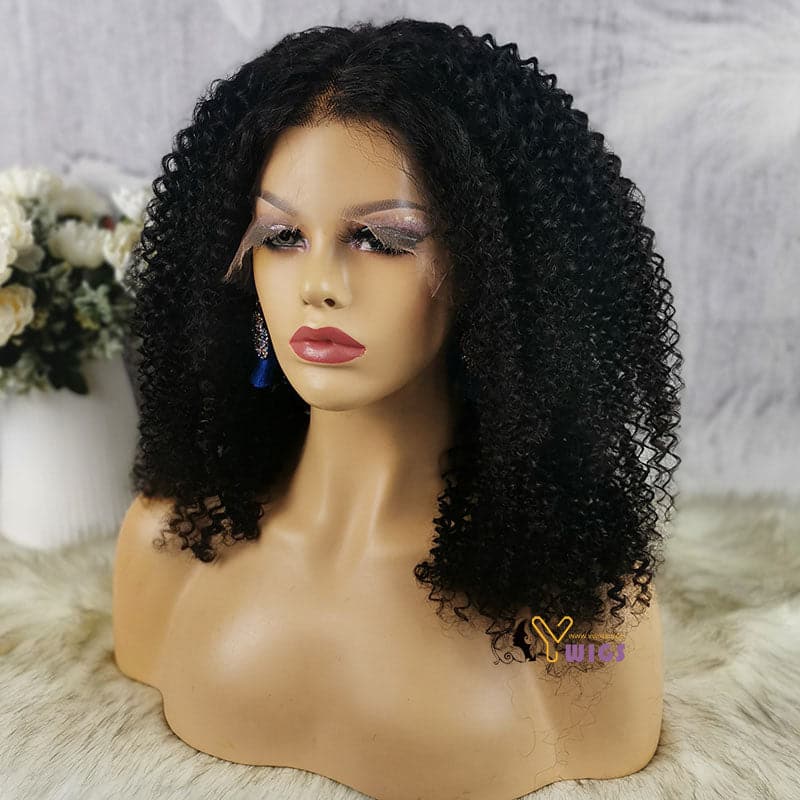 Undetectable Skin Melt Clear Lace Jerry Curly Brazilian 13 x 6 Lace Front Wig LFC06 - Image 3