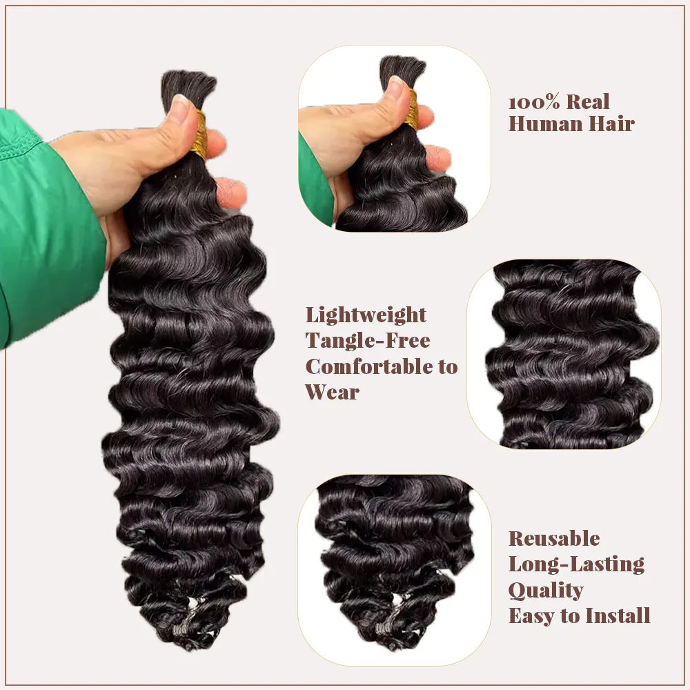 Water Deep Wave Bulk Hair Extensions for Braiding - Image 2