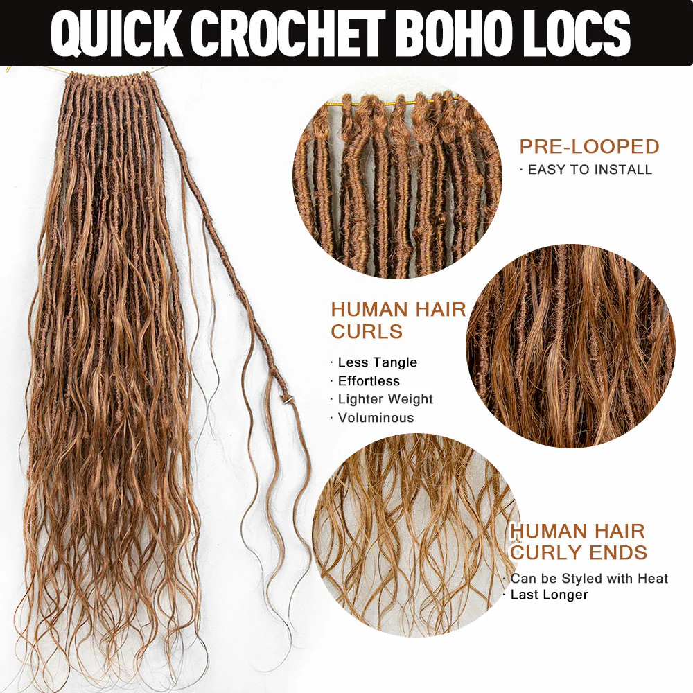 Wholesale - Crochet Boho Locs with Human Hair Curls (Price for 1 Pack of 24 locs) - Image 3