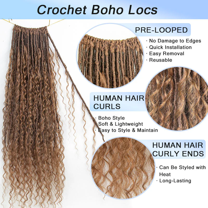 Wholesale - Crochet Boho Locs with Human Hair Curls (Price for 1 Pack of 24 locs) - Image 7
